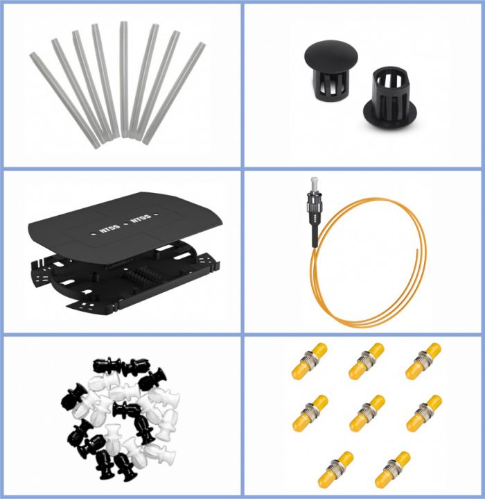 Кросс NTSS оптический выдвижной 19'' укомплектованный 1U, 24 порта ST/UPC, 9/125 мкм (планки, сплайс-кассета, пигтейлы, КДЗС, адаптеры) черный RAL 9005