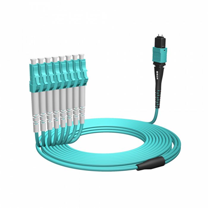 Волоконно-оптическая сборка fan-out NTSS 8ов, MPO/UPC (male)-LC/UPC, 50/125 OM3, внутренний, вывод 1м, буфер 2.0мм, 15м, LSZH