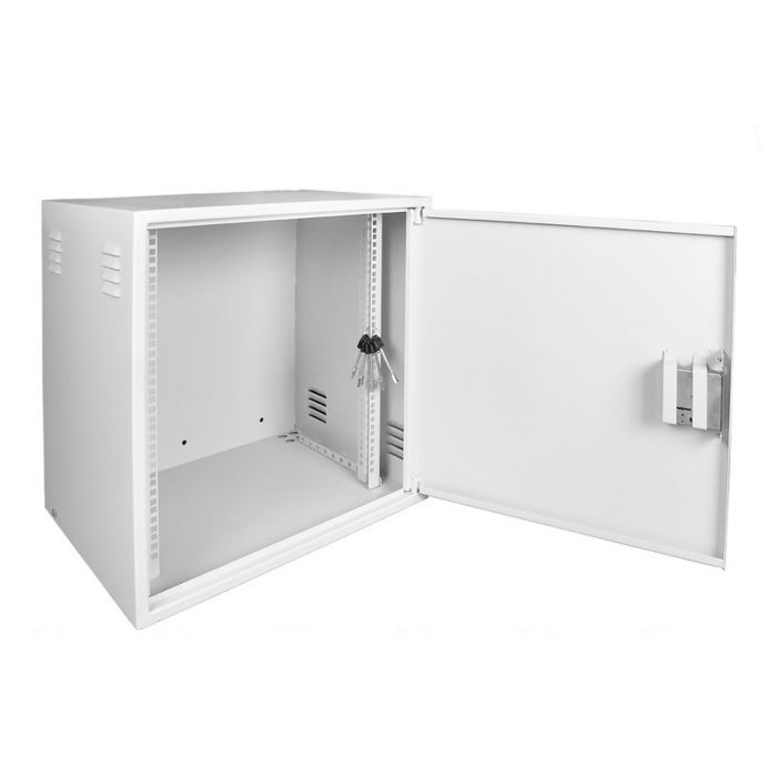 Шкаф настенный антивандальный распашной NTSS WAR 10U 600×500мм, 2 профиля 19, сварной, серый RAL 7035