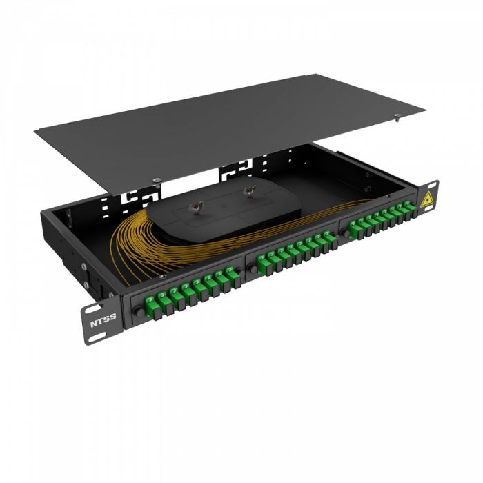 Кросс 19" NTSS PREMIUM, предсобранный 1U, 16 портов SC/APC, 9/125 мкм, черный