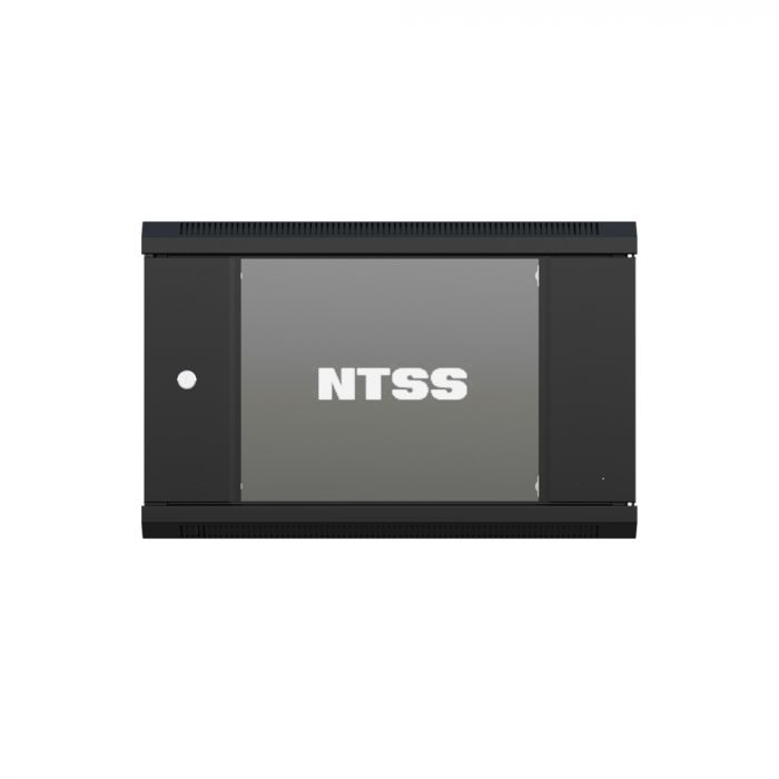 Шкаф настенный телекоммуникационный NTSS W 9U 600х450х500мм, 2 профиля 19, дверь стеклянная, боковые стенки съемные, задняя стенка, разобранный, черный RAL 9005