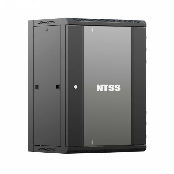 Шкаф настенный телекоммуникационный NTSS W 18U 600х450х964мм, 2 профиля 19, дверь стеклянная, боковые стенки съемные, задняя стенка, разобранный, черный RAL 9005