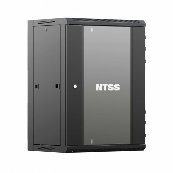 Шкаф настенный телекоммуникационный NTSS W 18U 600х450х964мм, 2 профиля 19, дверь стеклянная, боковые стенки съемные, задняя стенка, разобранный, черный RAL 9005
