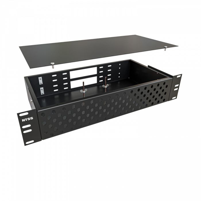 Кросс NTSS оптический 19'' укомплектованный 2U, 96 портов ST/UPC, 9/125 мкм (сплошная панель, сплайс-кассета 3шт, пигтейлы, КДЗС, адаптеры) черный RAL 9005