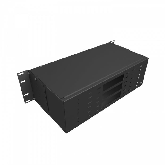 Кросс NTSS оптический 19'' укомплектованный 3U, 64 порта LC/UPC duplex, 50/125 мкм ОМ4 (планки, сплайс-кассета 4шт, пигтейлы, КДЗС, адаптеры) черный RAL 9005