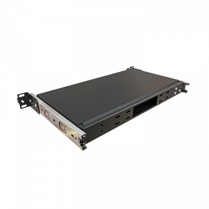 Кросс NTSS оптический выдвижной 19'' укомплектованный 1U, 16 портов SC/APC, 9/125 мкм (планки, сплайс-кассета, пигтейлы, КДЗС, адаптеры) черный RAL 9005