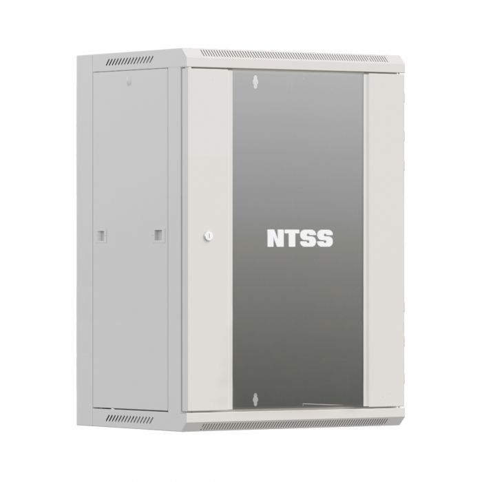 Шкаф настенный телекоммуникационный NTSS W 12U 600х450х635мм, 2 профиля 19, дверь стеклянная, боковые стенки съемные, задняя стенка, разобранный, серый RAL 7035