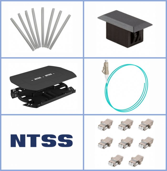 Кросс NTSS оптический 19'' укомплектованный 2U, 64 порта LC/UPC duplex, 50/125 мкм ОМ3 (сплошная панель, сплайс-кассета 4шт, пигтейлы, КДЗС, адаптеры) серый RAL 7035